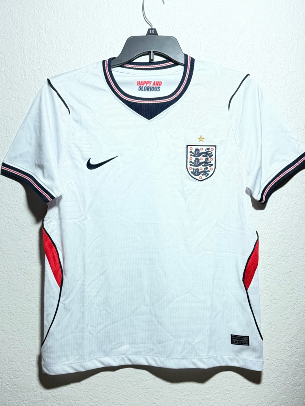Nike England Men's White Football Jersey with Red & Navy Accents